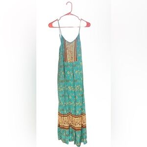 Angashion Floral Teal Maxi Dress